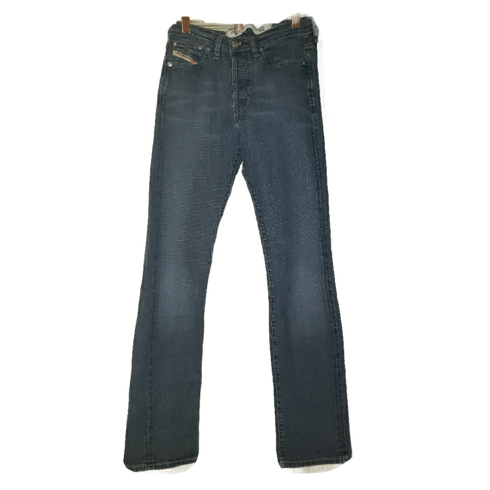 straight-leg, medium-wash jeans made in Italy.